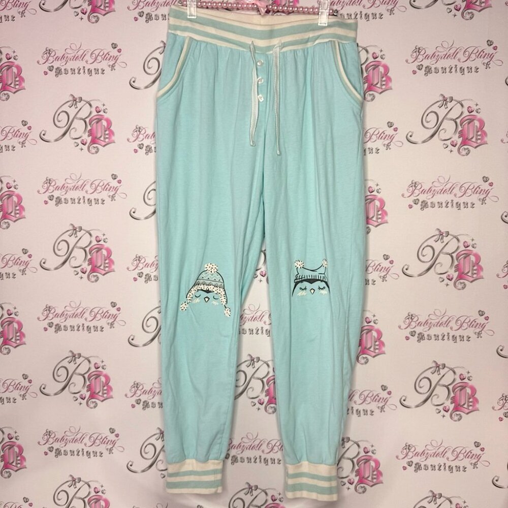 La vie en rose pants joggers penguin 🐧 in toque stripes white cream baby blue
